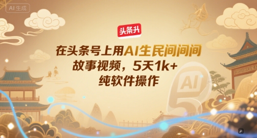 在头条号上用AI生民间故事视频，5天1k+，纯软件操作-万三聊项目