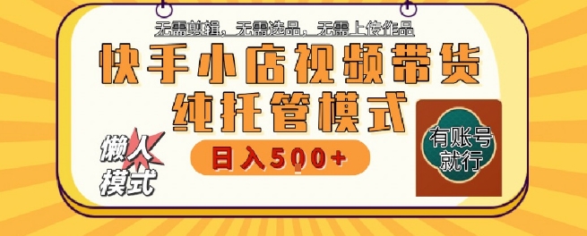 快手小店托管代运营，无需剪辑，无需选品，无需上传作品，全程无需操作，轻松月入5k+【揭秘】-万三聊项目