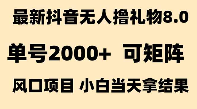 抖音无人撸礼物8.0玩法 全新风口 见效果快 全无人 单号当天产出2000+-万三聊项目