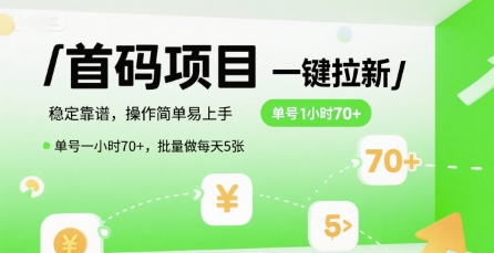 首码一键拉新项目，稳定靠谱，操作简单易上手，单号一小时70+，批量做每天5张【揭秘】-万三聊项目