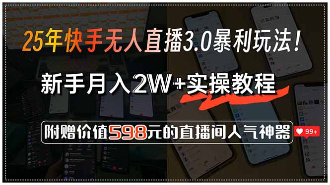 25年快手无人直播3.0暴利玩法！，新手月入2W+实操教程，附赠价值598元…-万三聊项目