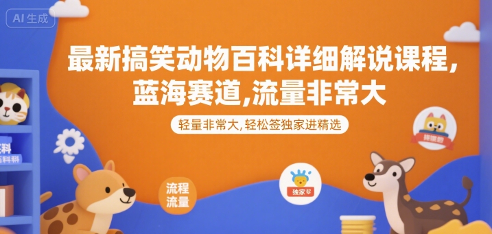 最新搞笑动物百科详细解说课程，蓝海赛道，流量非常大，轻松签独家进精选-万三聊项目