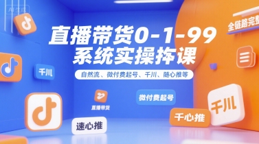直播带货0~1~99系统实操课，自然流、微付费起号、千川、随心推等，直播带货全链路完整逻辑-万三聊项目