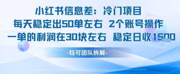 小红书信息差冷门项目一单利润30块每天稳定1.5k左右2个账号操作-万三聊项目