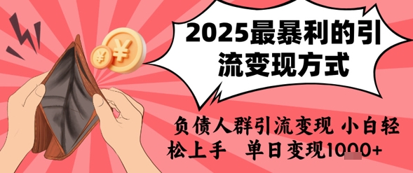 2025年最暴利的引流变现方式，负债人群引流变现，小白轻松上手，日入1k-万三聊项目