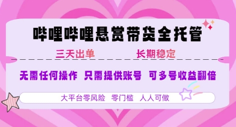 B站悬赏带货全托管，自测稳定，只需提供账号，无需基础，小白宝妈轻松上手，单日稳定3张【揭秘】-万三聊项目
