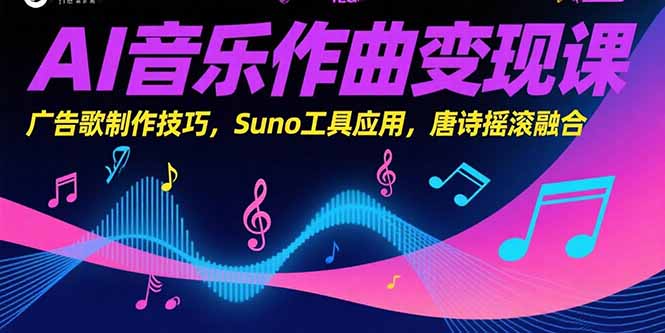 AI音乐作曲变现课，广告歌制作技巧，Suno工具应用，唐诗摇滚融合-万三聊项目
