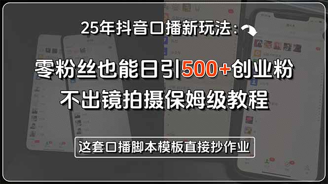25年抖音口播新玩法：零粉丝也能日引500+创业粉，不出镜拍摄保姆级教程…-万三聊项目
