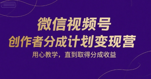 微信视频号创作者分成计划变现营，用心教学，直到取得分成收益-万三聊项目
