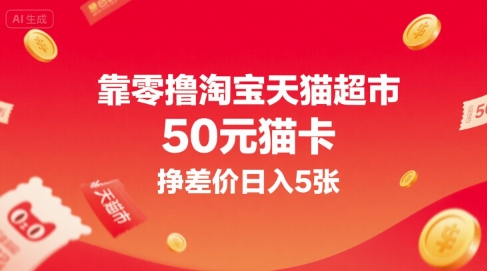 靠零撸淘宝天猫超市50元猫卡，挣差价日入5张-万三聊项目