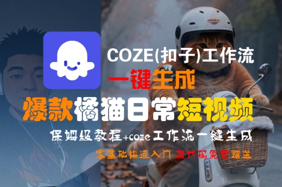 COZE(扣子)工作流一键生成爆款橘猫日常短视频，保姆级教程，零基础快速入门-万三聊项目
