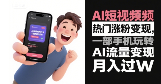 AI短视频热门涨粉变现，一部手机玩转AI流量变现，月入过W-万三聊项目