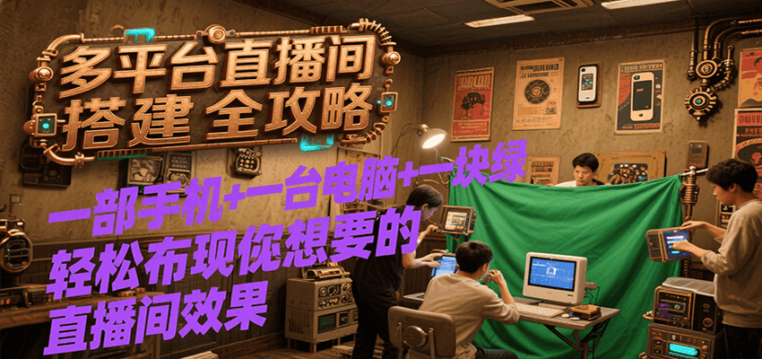 多平台直播间搭建全攻略，一部手机+一台电脑+一块绿布轻松实现你想要的直播间效果-万三聊项目