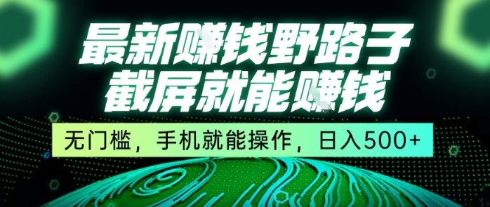 最新野路子截屏就能挣钱，无门槛，手机就能操作，日入5张【揭秘】-万三聊项目