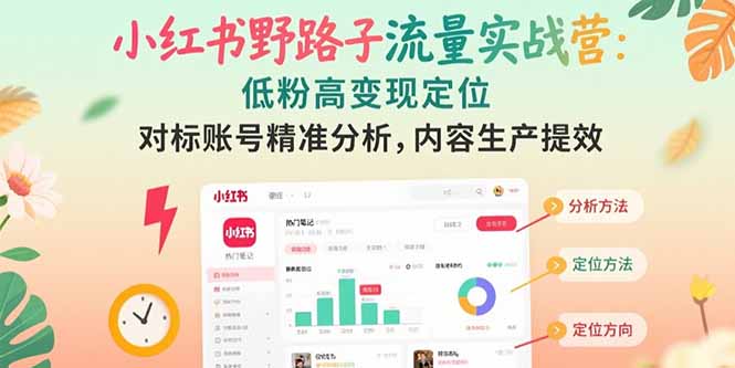 小红书野路子流量实战营：低粉高变现定位 对标账号精准分析 内容生产提效-万三聊项目