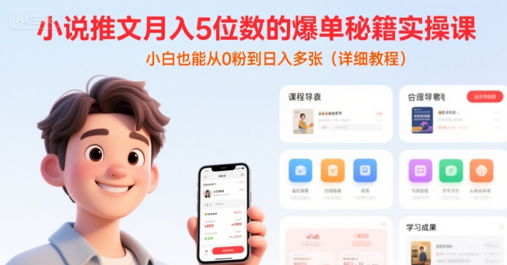 小说推文月入5位数的爆单秘籍实操课，，小白也能从0粉到日入多张(详细教程)-万三聊项目