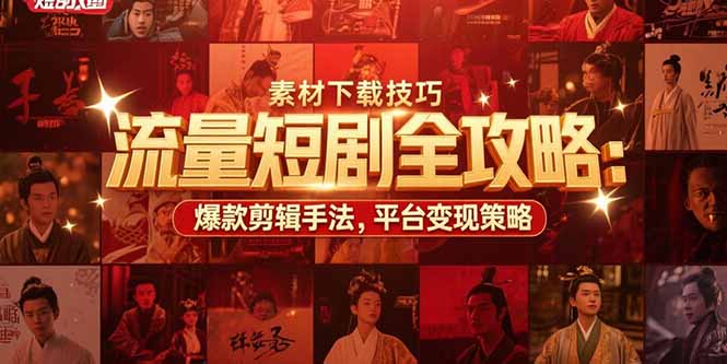 流量短剧全攻略：素材下载技巧，爆款剪辑手法，平台变现策略-万三聊项目