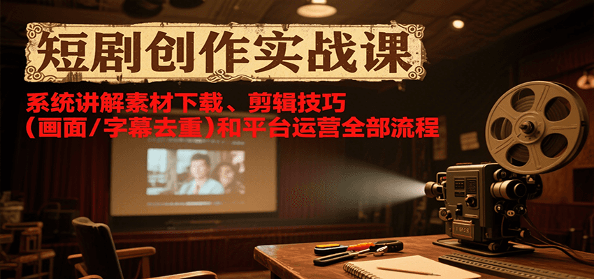 短剧创作实战课，系统讲解素材下载、剪辑技巧(画面/字幕去重)和平台运营全部流程-万三聊项目