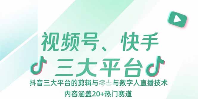 视频号、快手、抖音三大平台的剪辑与数字人直播技术，内容涵盖20+热门赛道-万三聊项目