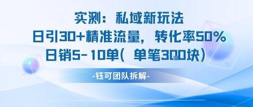 实测私域新玩法日引30加精准流量转化率50%日销5-10单每笔3张-万三聊项目