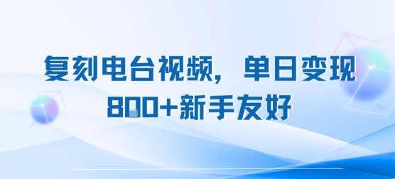 复刻电台视频，单日变现8张+新手友好，长期可做-万三聊项目