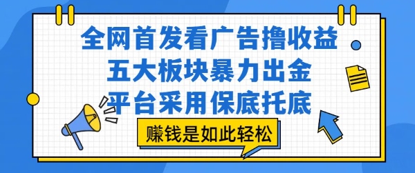 全网首发看广告撸收益，五大板块暴力出金，平台采用保底托底，挣钱是如此轻松作【揭秘】-万三聊项目