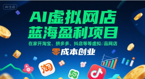 AI虚拟网店蓝海盈利项目，在家开淘宝、拼多多、抖店等虚拟品网店，零成本创业-万三聊项目