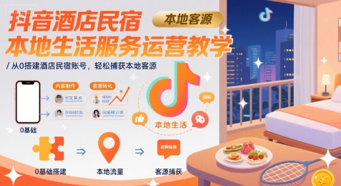 抖音酒店民宿本地生活服务运营教学，从0搭建酒店民宿账号，轻松捕获本地客源-万三聊项目