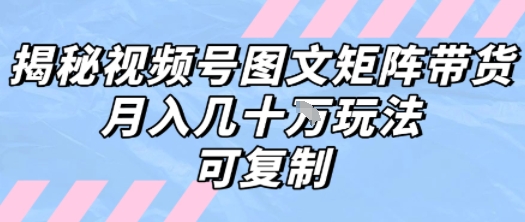 解密视频号图文矩阵带货，月入几个W的打法，可复制-万三聊项目