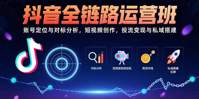 抖音全链路运营班：账号定位与对标分析，短视频创作，投流变现与私域搭建-万三聊项目
