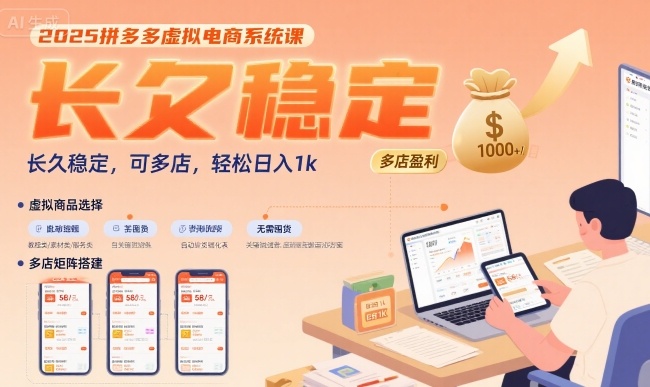 2025拼多多虚拟电商系统课，长久稳定，可多店，轻松日入1k-万三聊项目
