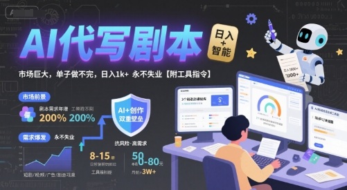 AI代写剧本，市场巨大，单子做不完，日入1k+ 永不失业【附工具指令】-万三聊项目