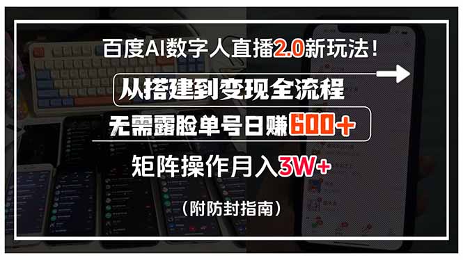 百度AI数字人直播2.0新玩法！从搭建到变现全流程，无需露脸单号日赚600…-万三聊项目