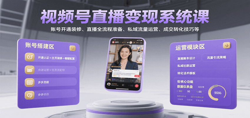 视频号直播变现系统课，账号开通装修、直播全流程准备、私域流量运营、成交转化技巧等-万三聊项目