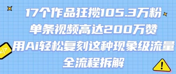 17个作品狂揽105.3W粉，单条视频高达200W赞，用Ai轻松复刻这种现象级流量!(全流程拆解)-万三聊项目