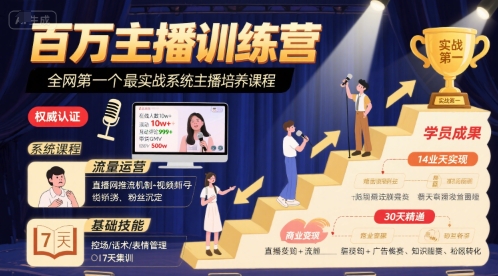 百万主播训练营，全网第一个最实战系统主播培养课程-万三聊项目