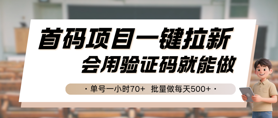 首码项目一键拉新，会用验证码就能做 单号一小时70+，批量做每天500+-万三聊项目
