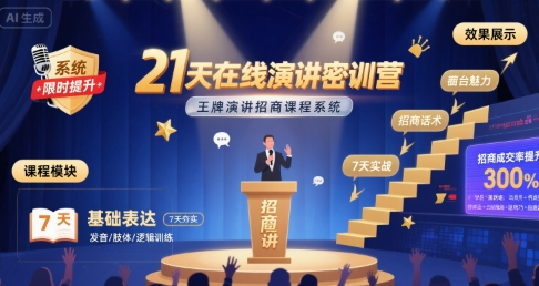 21天在线演讲密训营，王牌演讲招商课程系统-万三聊项目