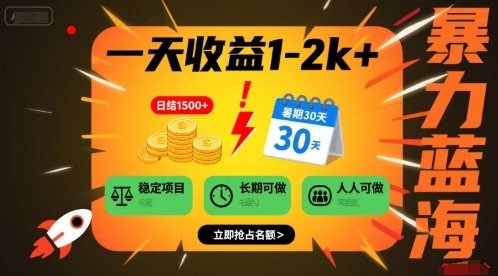 一天收益1-2k+ 稳定项目，暑期暴力蓝海项目，长期稳定，人人可做【揭秘】-万三聊项目