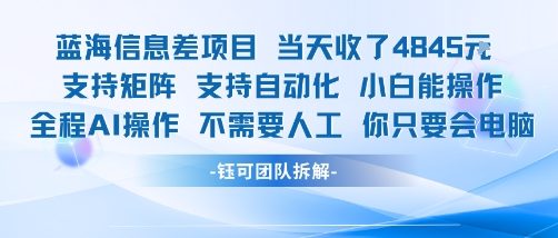 蓝海信息差项目当天收米1k+ 支持矩阵支持自动化小白能操作全程AI操作不需要人工你只要会电脑-万三聊项目