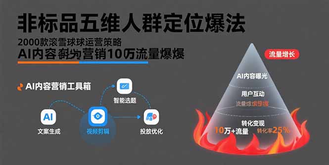 非标品五维人群定位法，2000款滚雪球运营策略，AI内容营销10万流量引爆-万三聊项目