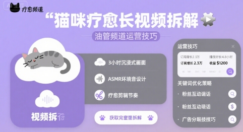 猫咪疗愈长视频拆解 &油管频道运营技巧-万三聊项目