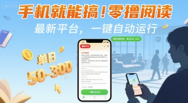 手机就能搞！零撸阅读挂G，最新平台，一键自动运行，随时随地挣，单日50-3张+【揭秘】-万三聊项目