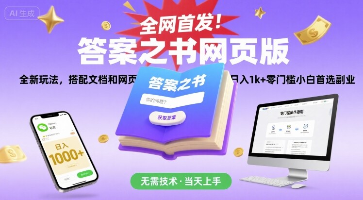 全网首发！答案之书网页版，全新玩法，搭配文档和网页，日入1k+零门槛小白首选副业【揭秘】-万三聊项目