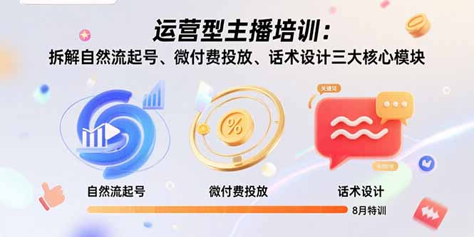 运营型主播培训：拆解自然流起号、微付费投放、话术设计三大核心模块-8月-万三聊项目