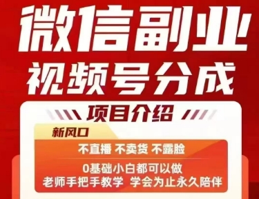 微信副业视频号分成，不直播 不卖货 不露脸，三五分钟即可完成一条作，每日收益几十、几张不等-万三聊项目