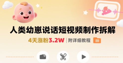 拆解人类幼崽宝宝要说话短视频制作，4天涨粉3.2W，附详细教程-万三聊项目