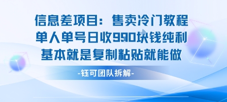 信息差项目：售卖冷门教程单人单号日收9张纯利基本就是复制粘贴就能做-万三聊项目