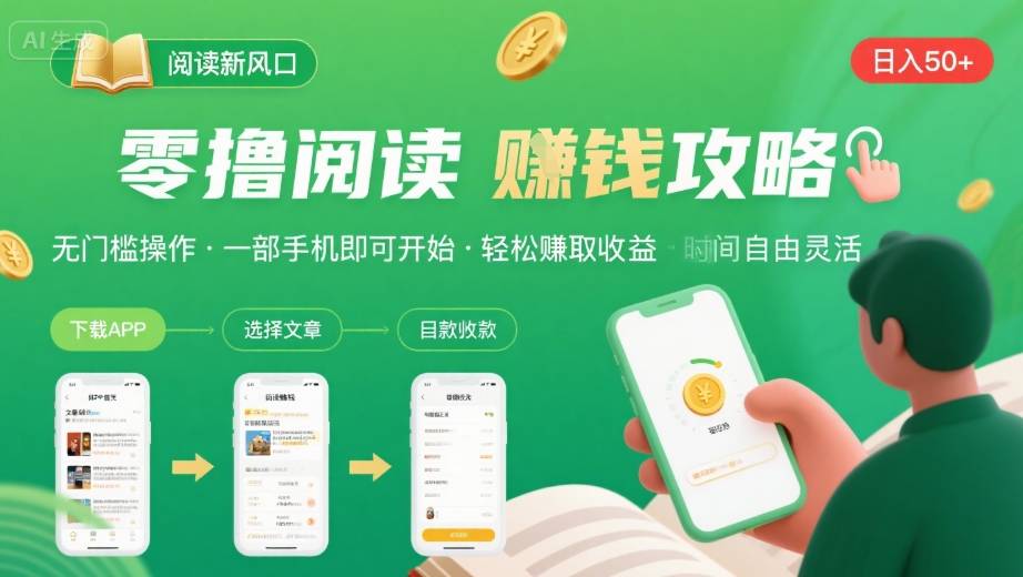 零撸阅读新风口，无门槛轻松挣，一部手机，日入 50-3张【揭秘】-万三聊项目