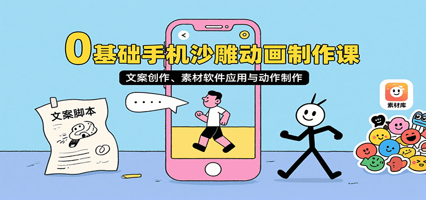 0基础手机沙雕动画制作课，文案创作、素材软件应用与动作制作-万三聊项目